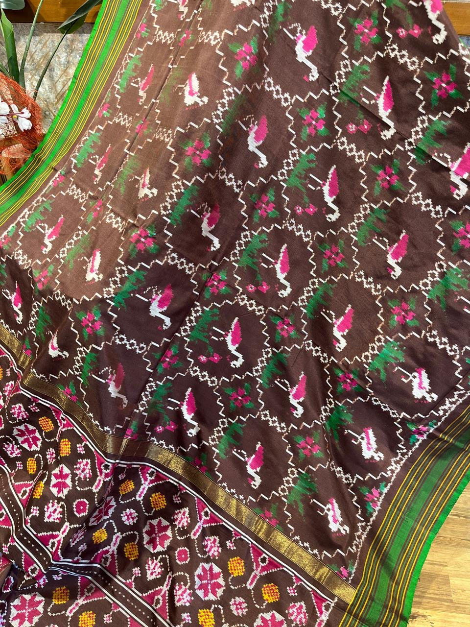 Brown and green Twill ikkat