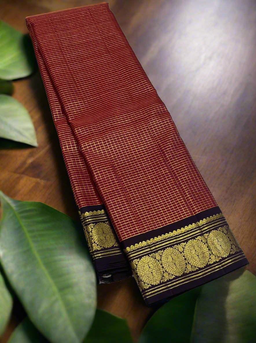 Red and Blue Space Border kanchi Pattu