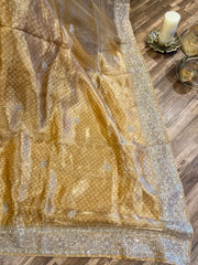 Golden Tissue Handloom Handworked Organza Saree