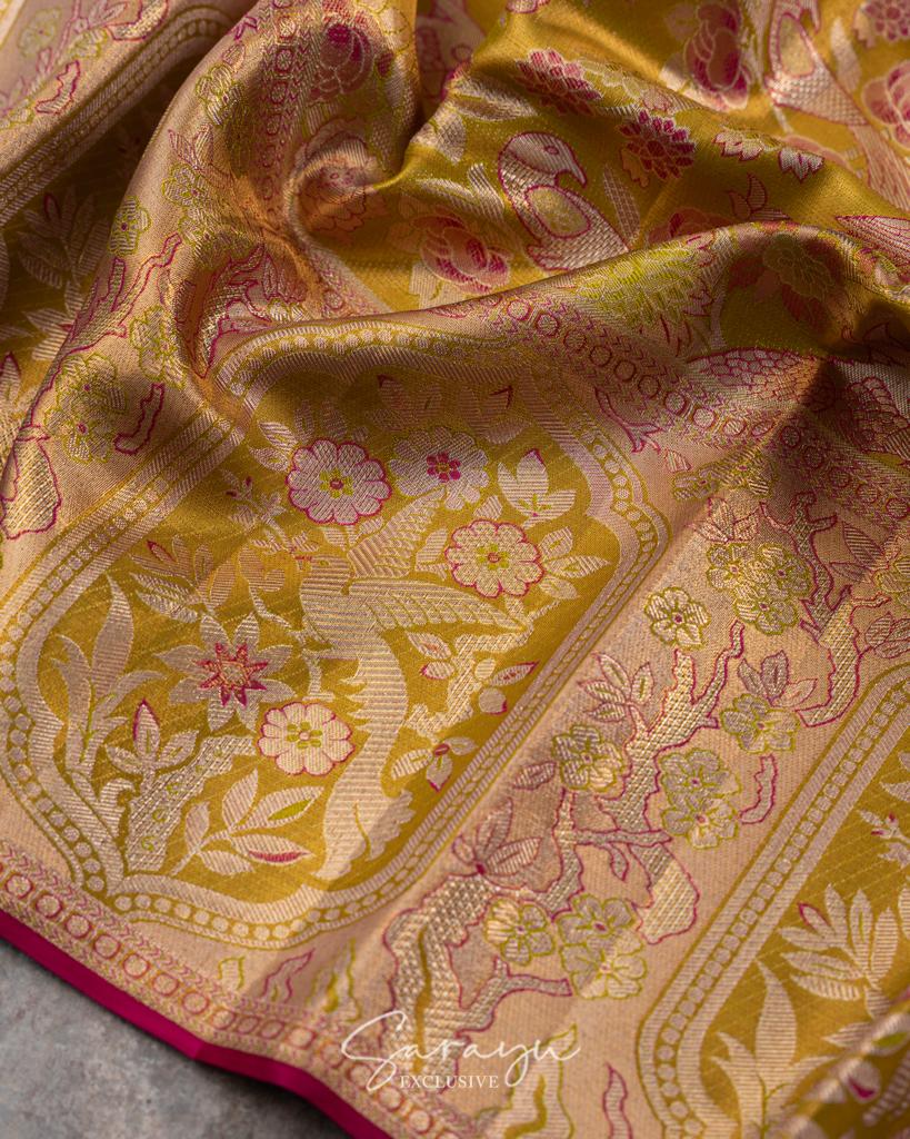 Exclusive Meena Weave Soft Drape Kanchi Pattu in Golden Yellow