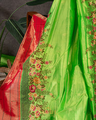 Parrot Green Cutwork Embrodered Triple Saree