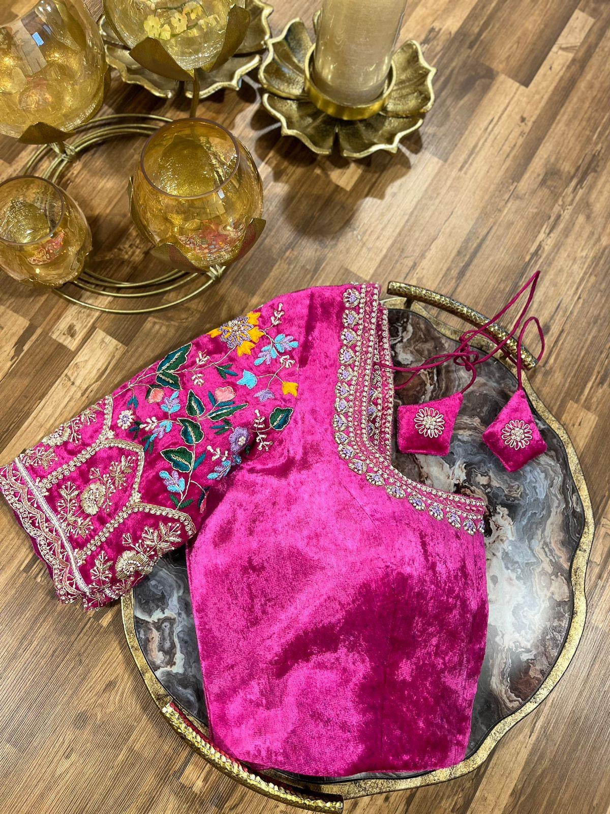 Rani Pink Velvet Handworked Blouse