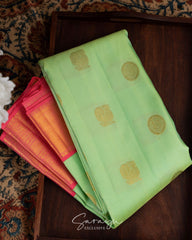 Pista and coral pink pure kanchi silk