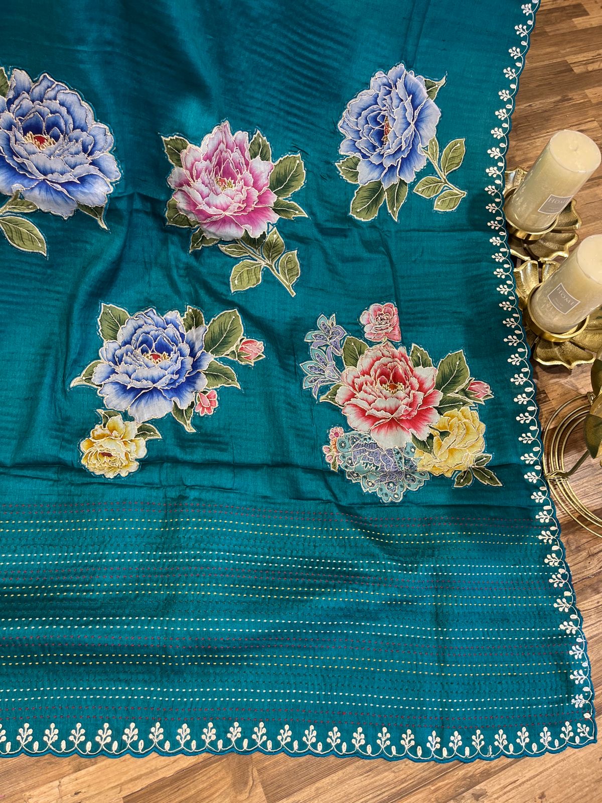 Peacock Blue Shade Pure Tussar Saree