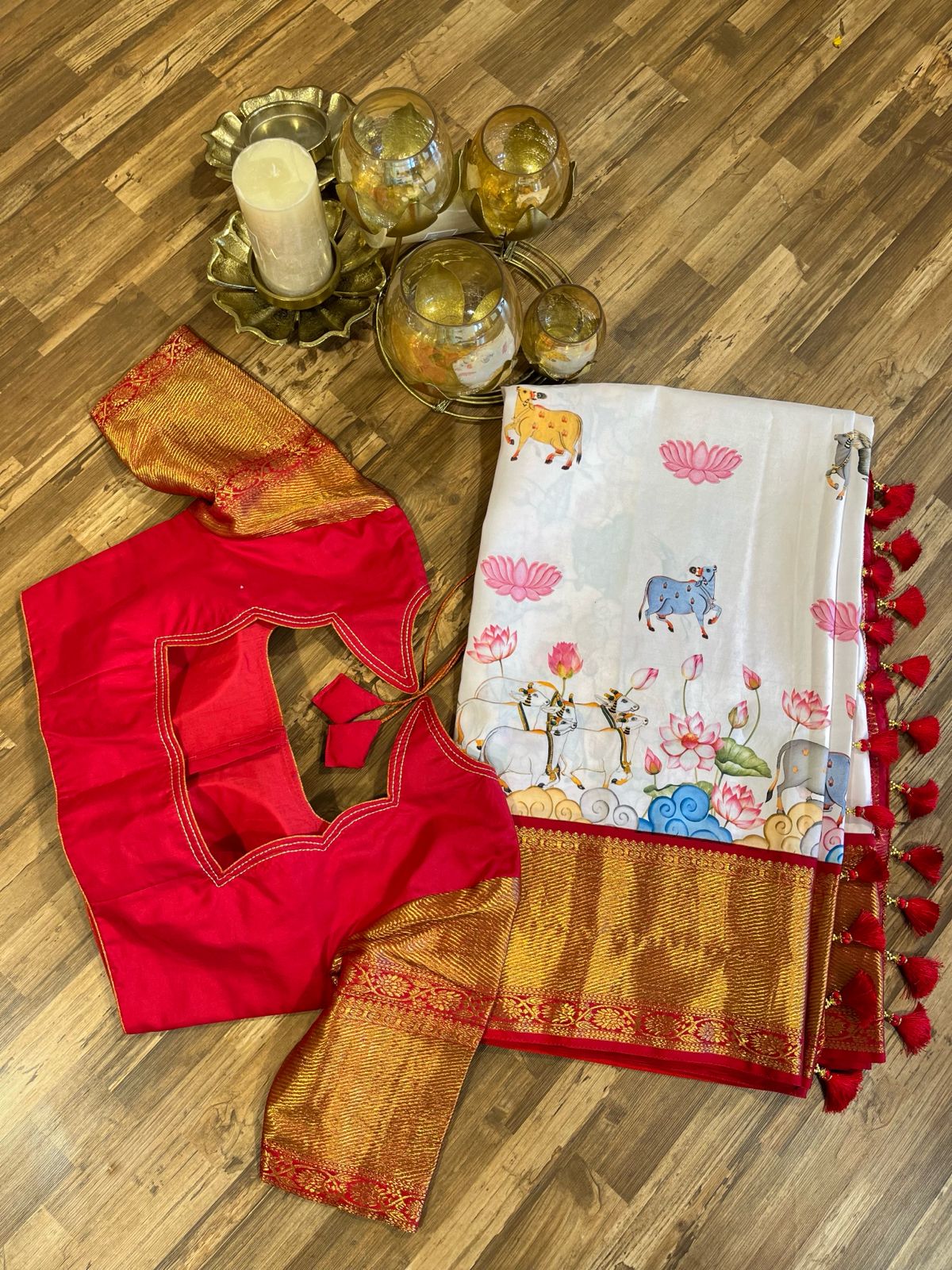 White Pure Kanchi Digital Silk