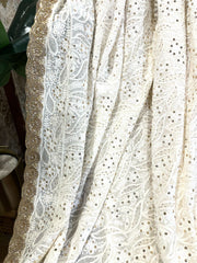 Handmade Mukeshwork Halfwhite Chikankari Pure Georgette