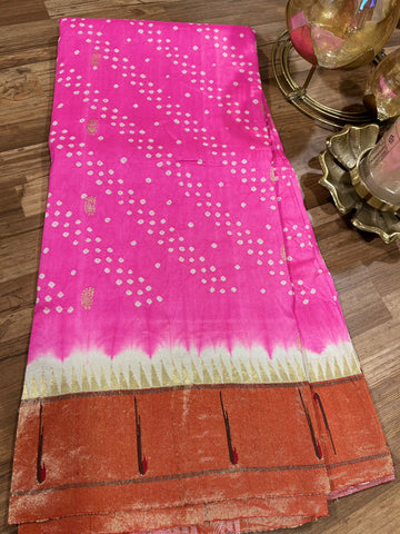 Fuchsia Pink Pure Hand Bandhini Single Muniya Paithani