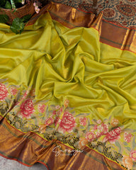 Apple Green and Red Exclusive Designer Pure  kanchi