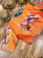 Orange Pathani Pure Silk Blouse