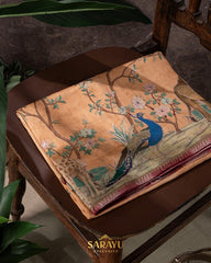 Soft Peach Pure Designer Exclusive Tussar Silk