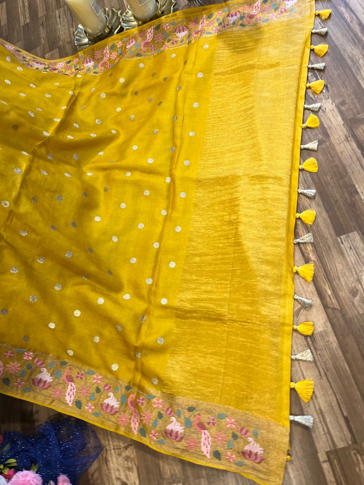 Mustard Yellow Shade Pure Tussar Saree