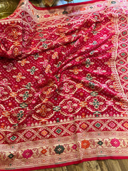 Red Double Bordered Banarasi Bandhini Georgette