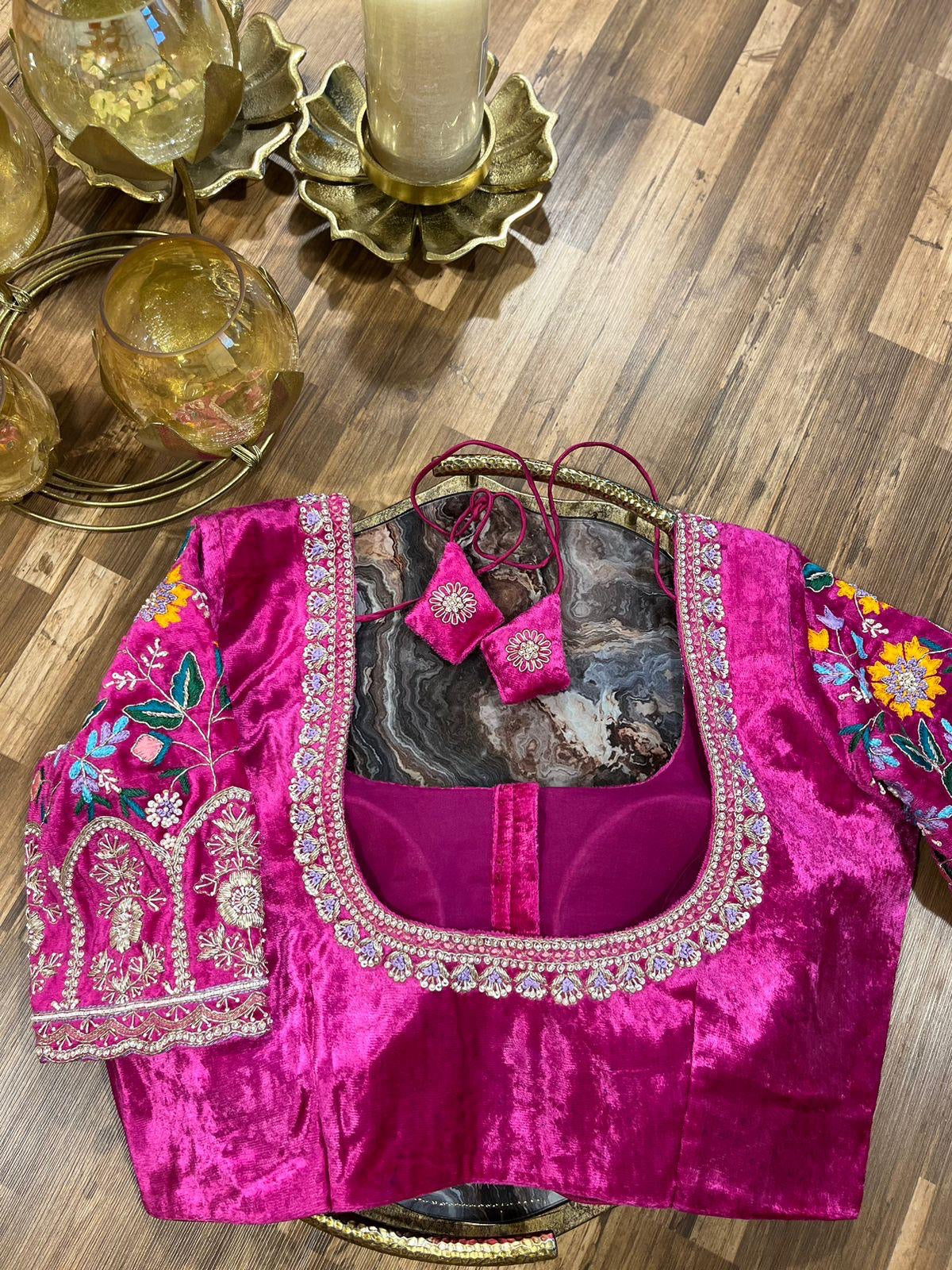 Rani Pink Velvet Handworked Blouse