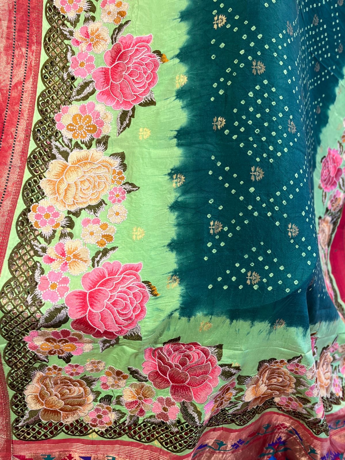 Green Double Border Paithani Bandhini