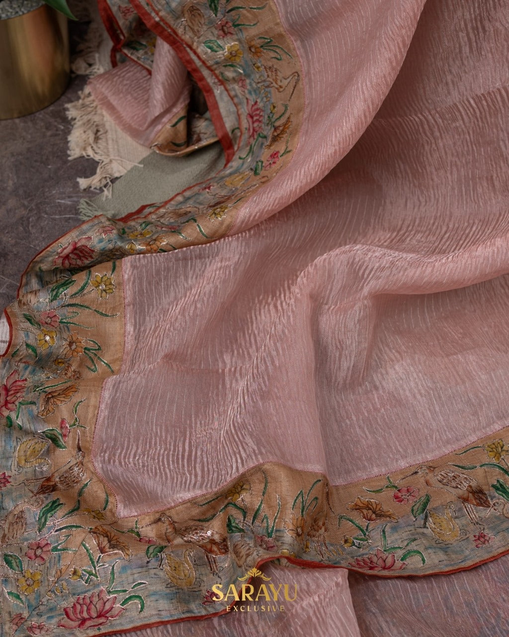 Soft Peach Crushed Pure Organza