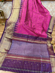 Pink Checkered Ikkat Pattu