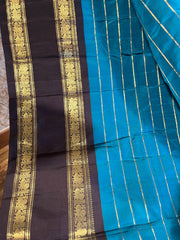 Peacock Blue and Brown Pure Kanchi Pattu