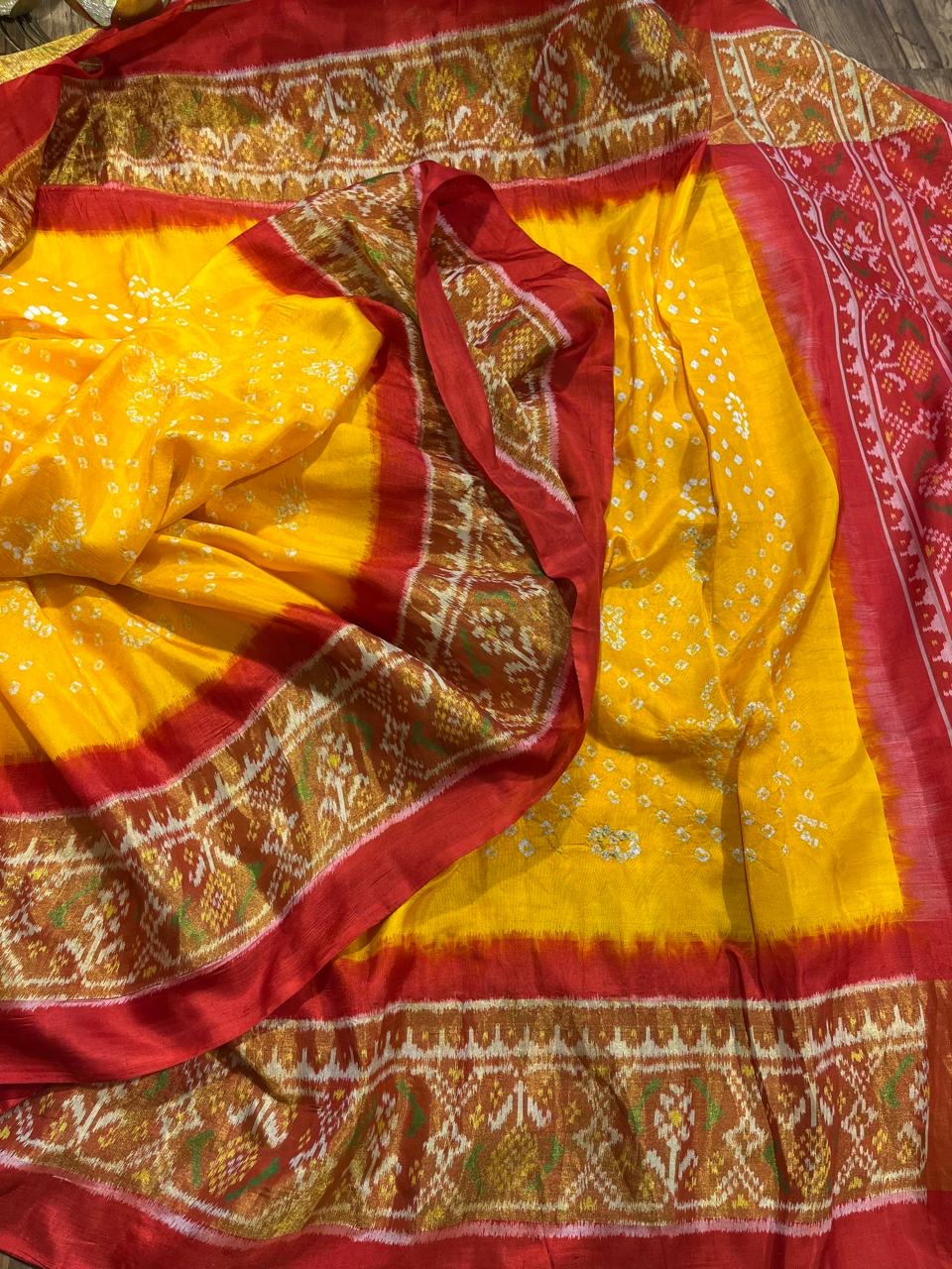 Bright and Beautiful Designer Hand Bandhini on Ikat