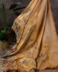 Light Yellow Designer Exclusive Tussar Silk