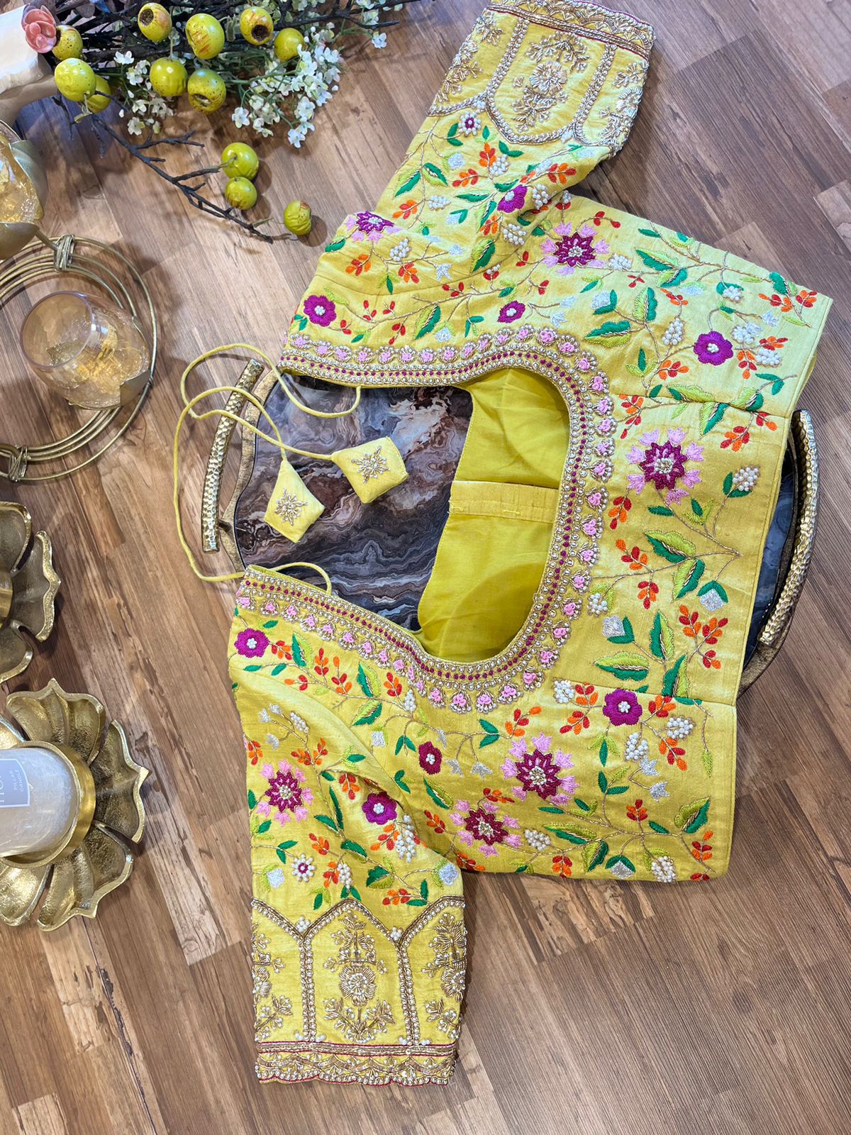 Intricately Handworked Yelloe Rawsilk Blouse