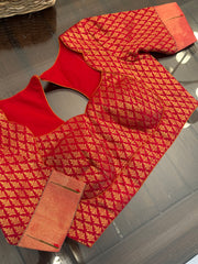 Pure Red brocade Kanchi Pattu with Paithani  fusion Blouse