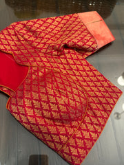 Pure Red brocade Kanchi Pattu with Paithani  fusion Blouse