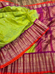 Beautiful Double-Wrap Brocade Micro Checks Gadwal Saree