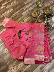 Chanderi pattu saree with ready wear pattern blouse