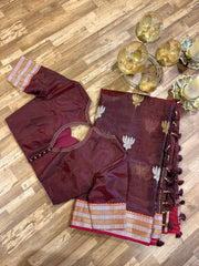 Chanderi pattu saree with ready wear blouse