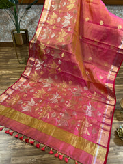 Chanderi pattu saree with ready wear pattern blouse