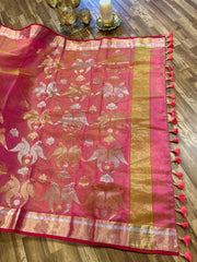 Chanderi pattu saree with ready wear pattern blouse