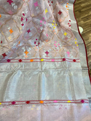 Soft Baby Pink Designer Jaal Weave Kota Pure Zari Saree with Contrast Blouse