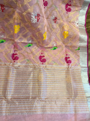 Blush Pink Zari Kota Saree with contrast blouse