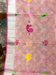 Blush Pink Zari Kota Saree with contrast blouse