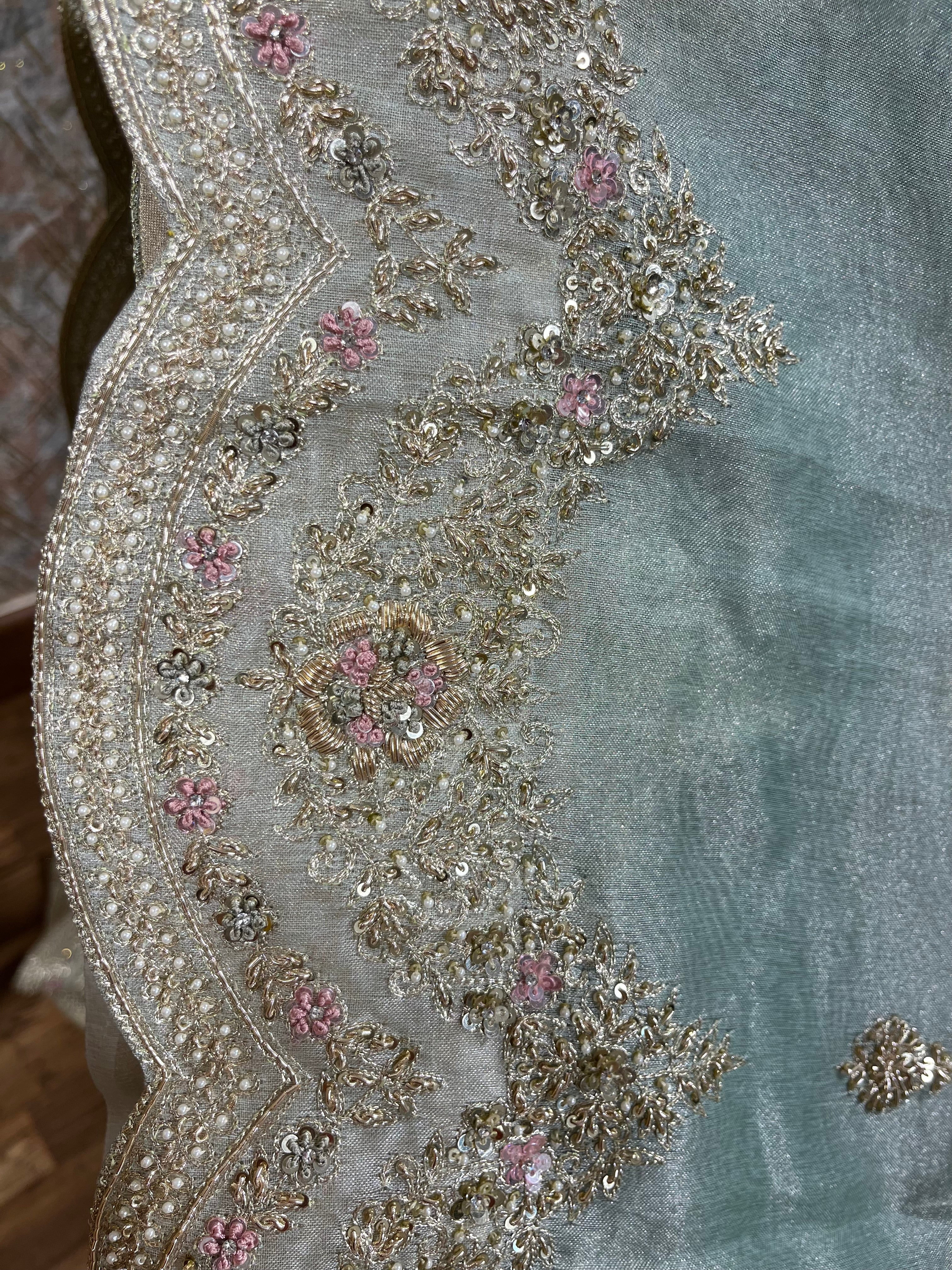 Tissue silk intricate embroidery saree