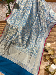 Blue Brocade Banarasi Pattu saree