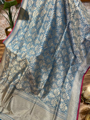 Blue Brocade Banarasi Pattu saree