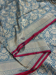 Blue Brocade Banarasi Pattu saree