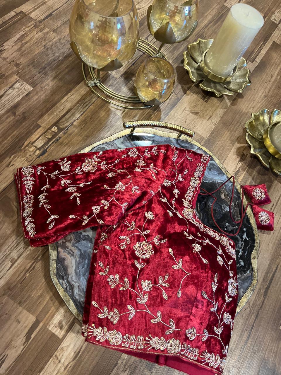 Red premium velvet blouse