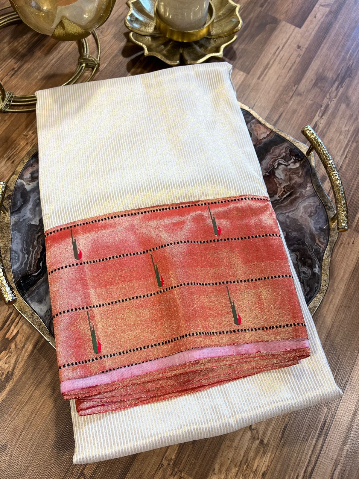 Cream Tissue Triple Muniya Paithani