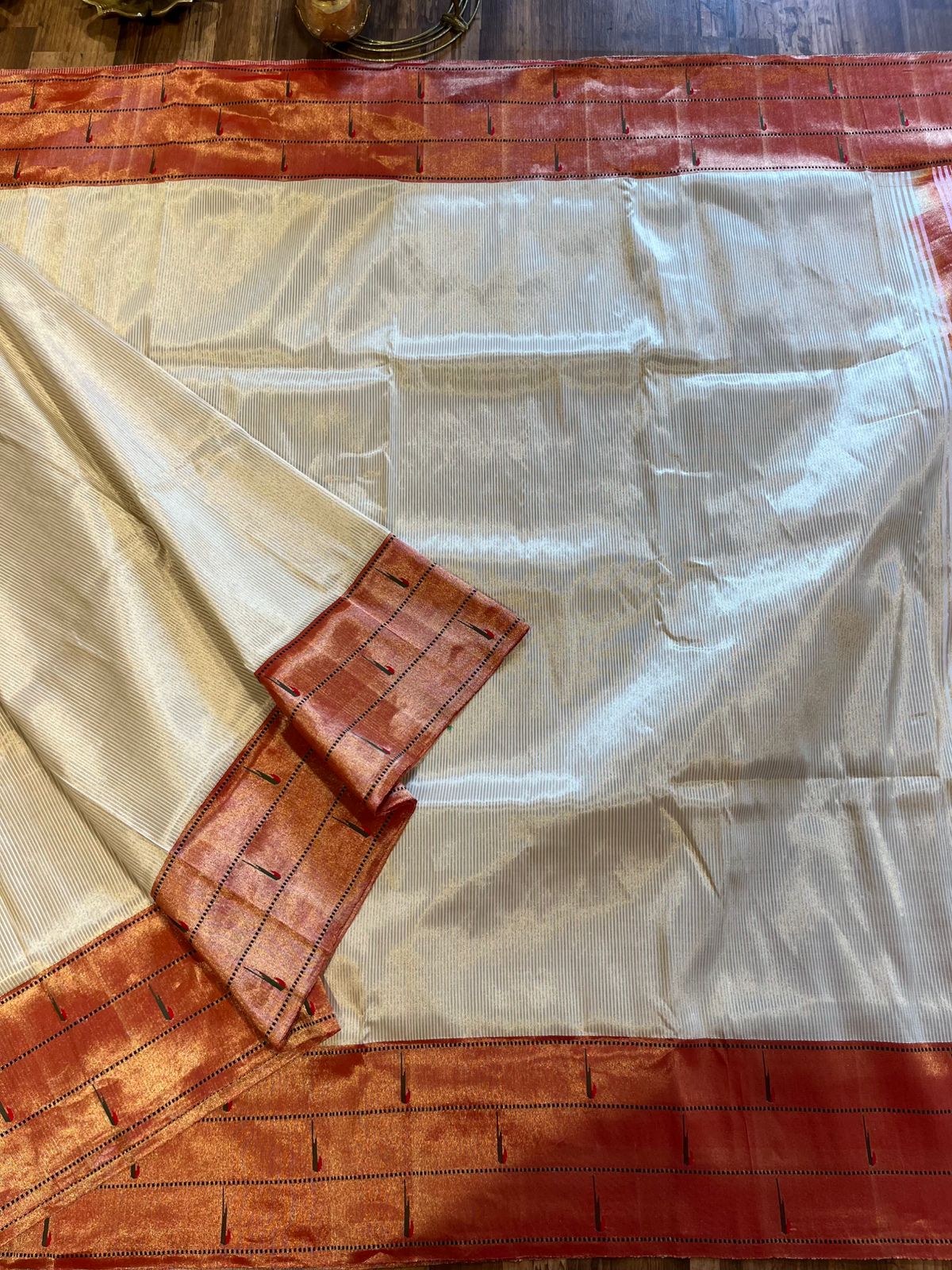 Cream Tissue Triple Muniya Paithani