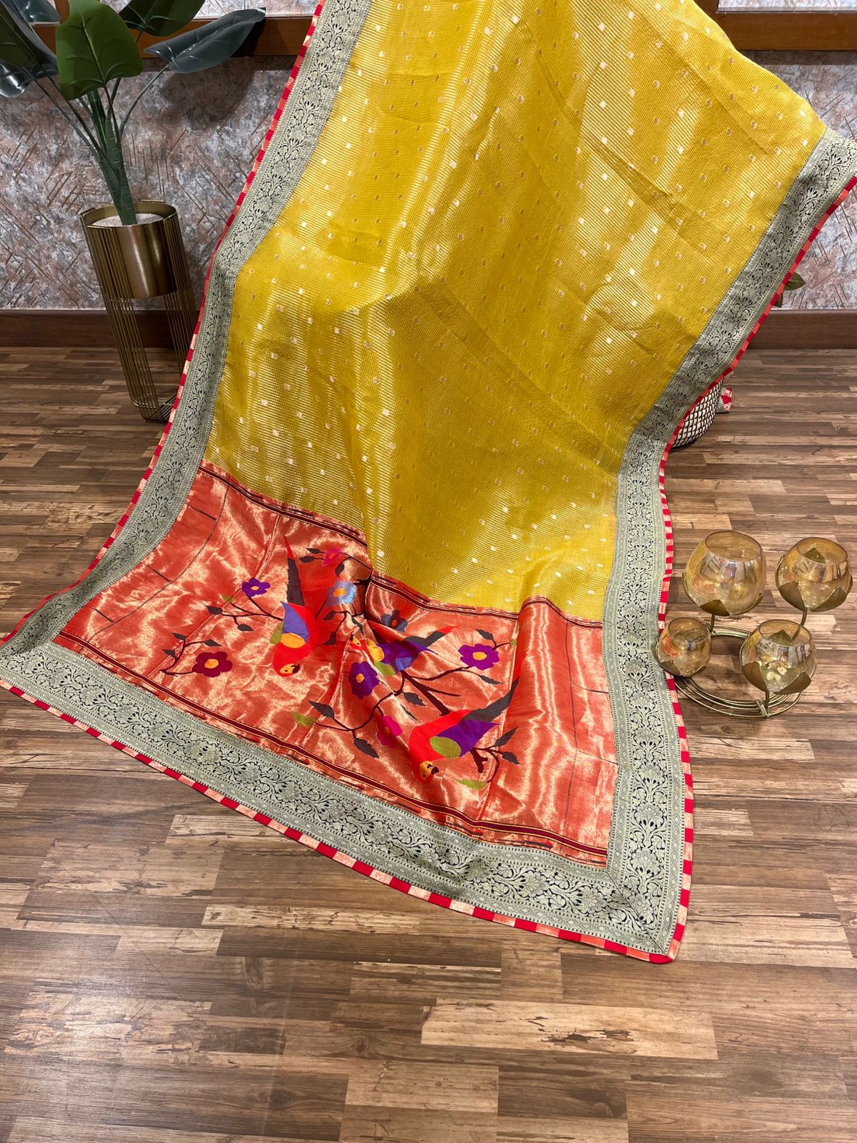 Yellow Fancy Kota banarasi and paithani exclusive fusion