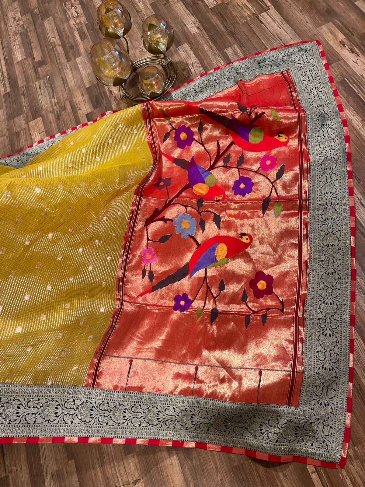 Yellow Fancy Kota banarasi and paithani exclusive fusion