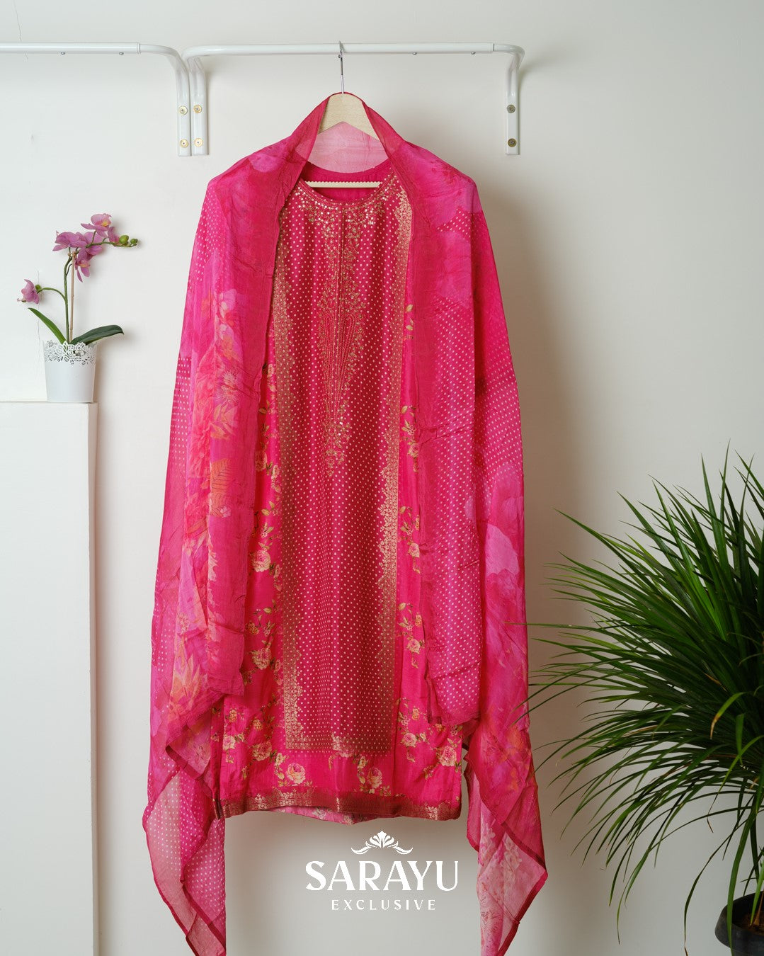 Pink Pure Silk Digital Print Straight Suit