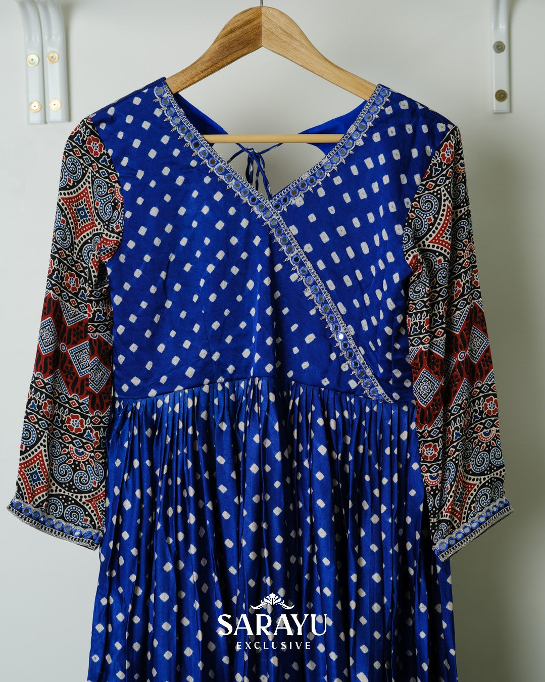 Royal Blue Bandhini printed Pure Gaji Silk Long frock