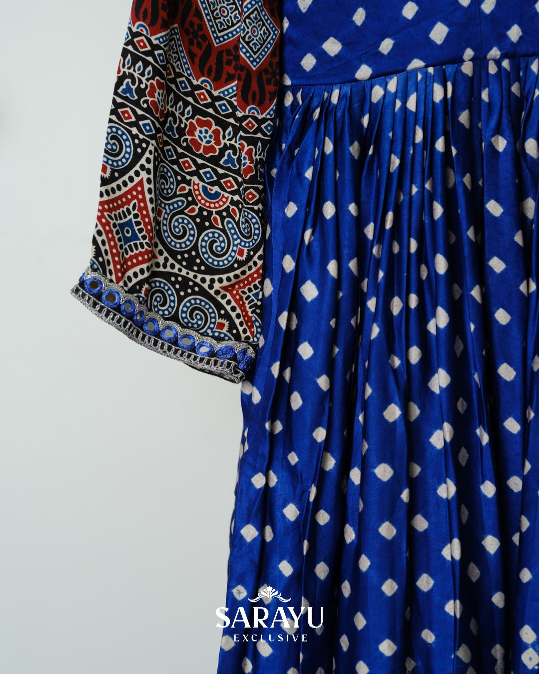 Royal Blue Bandhini printed Pure Gaji Silk Long frock