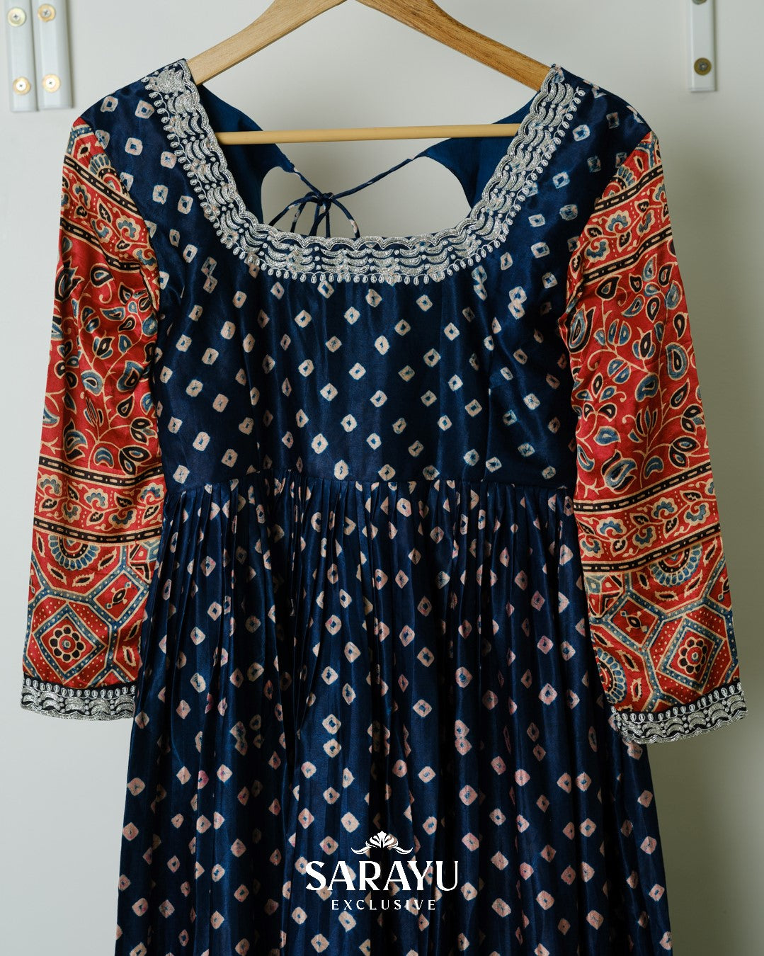 InkBlue  Green Bandhini printed Pure Gaji Silk Long frock