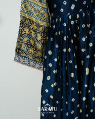 Indigo Blue Bandhini printed Pure Gaji Silk Longfrock
