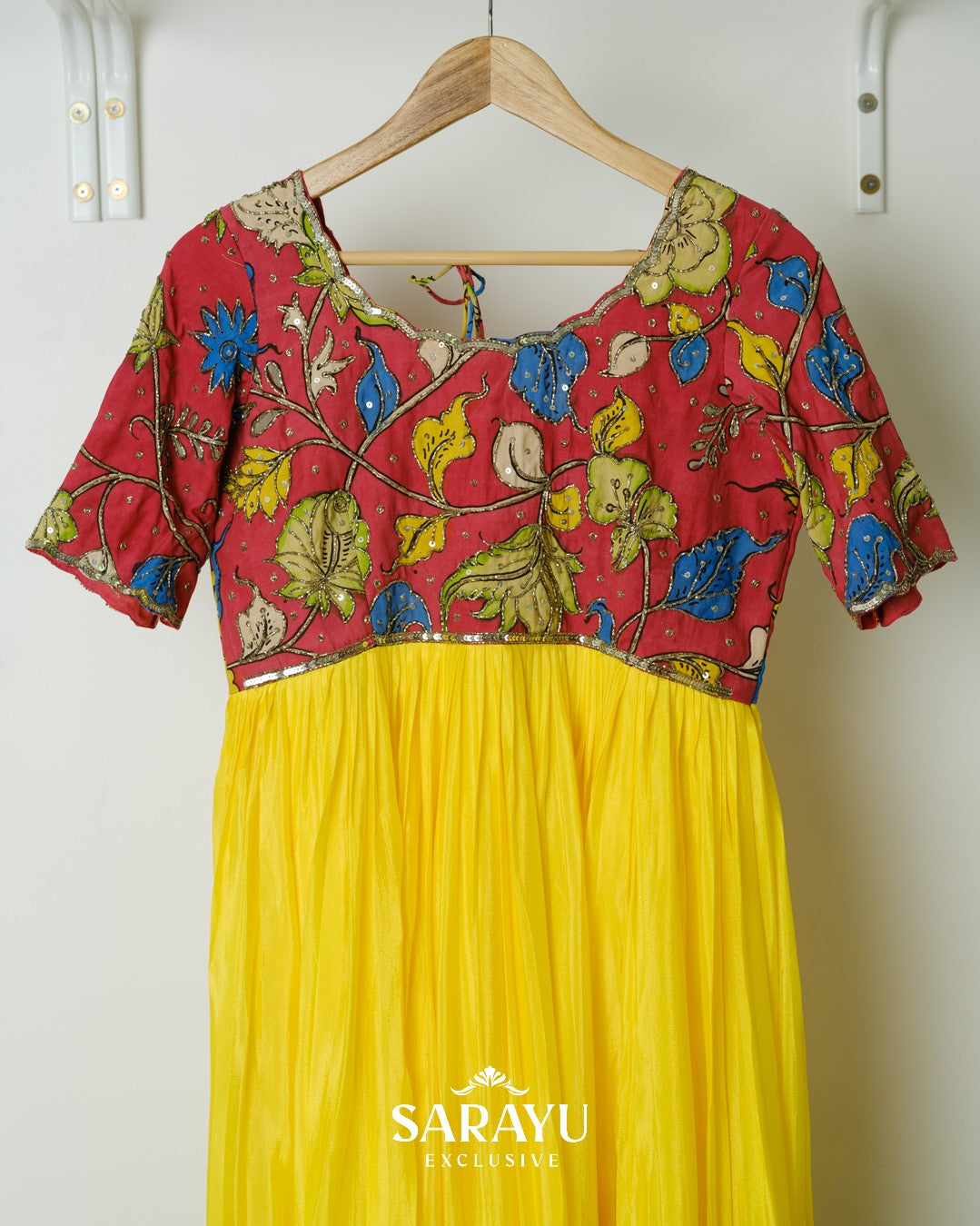 Red and Yellow Combination Kalamkari Longfrock