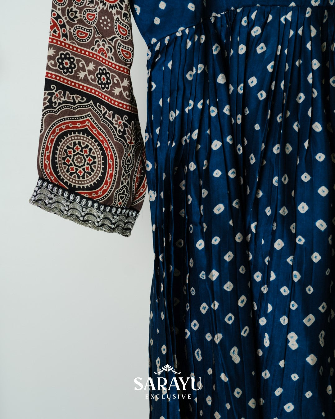 Indigo Blue Bandhini printed Pure Gaji Silk Longfrock